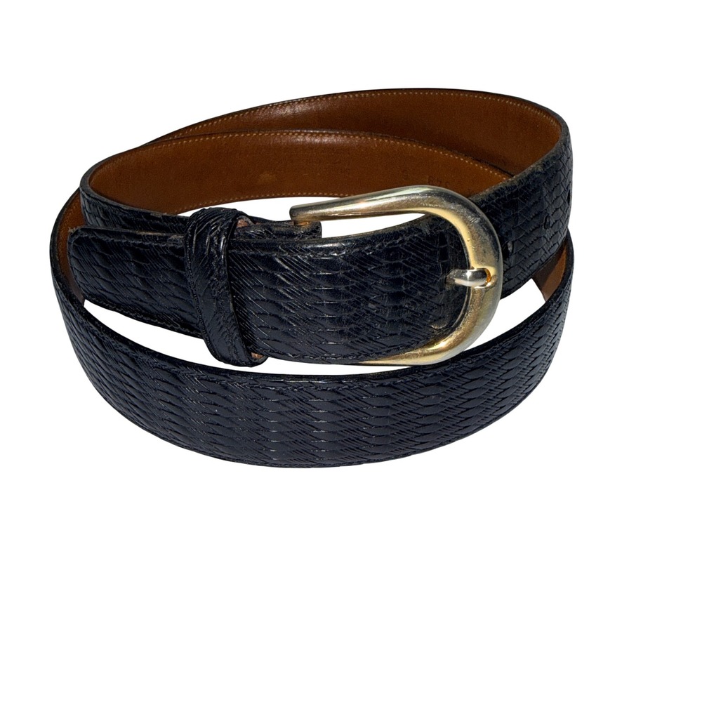 Trafalgar Black Lizard Embossed Leather Belt Gold‎ Buckle Women Size 36